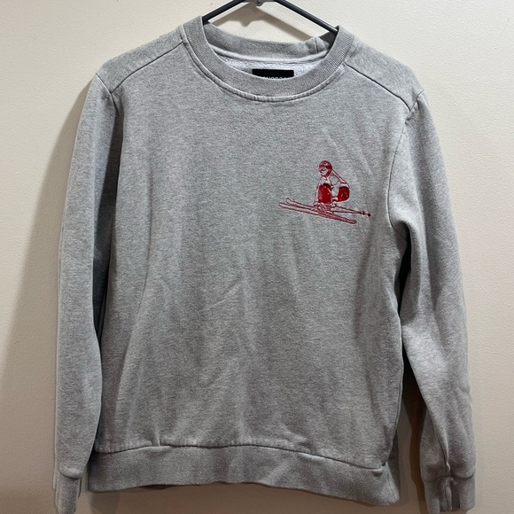 Bonobos Grey Crewneck Sweater Embroidered Skier Apres Ski Men’s Size S - Picture 1 of 4